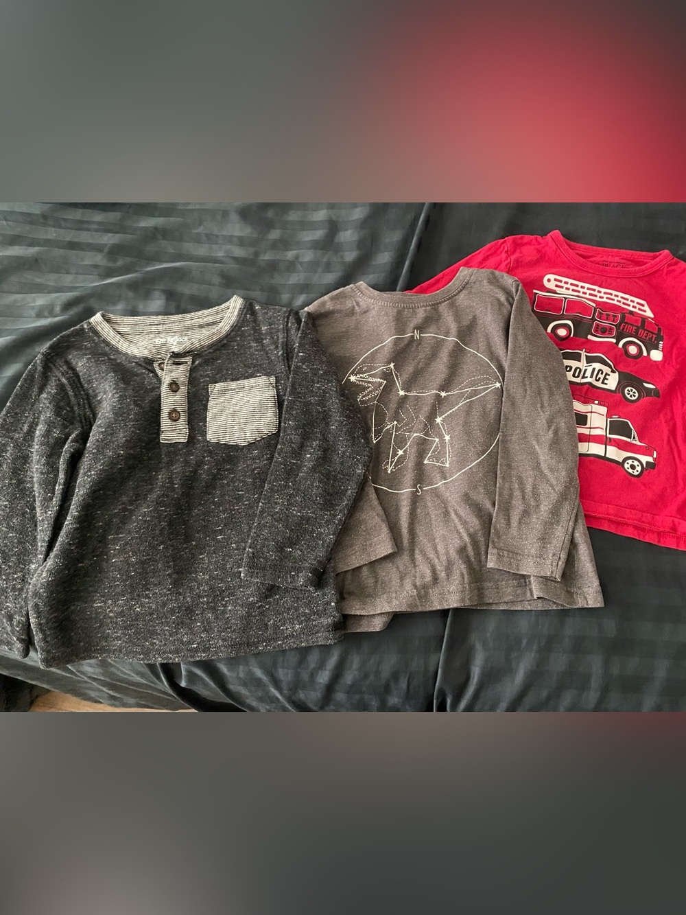 Boys 4T Long-Sleeve Tops Bundle Lot- Gray, Charcoal & Red